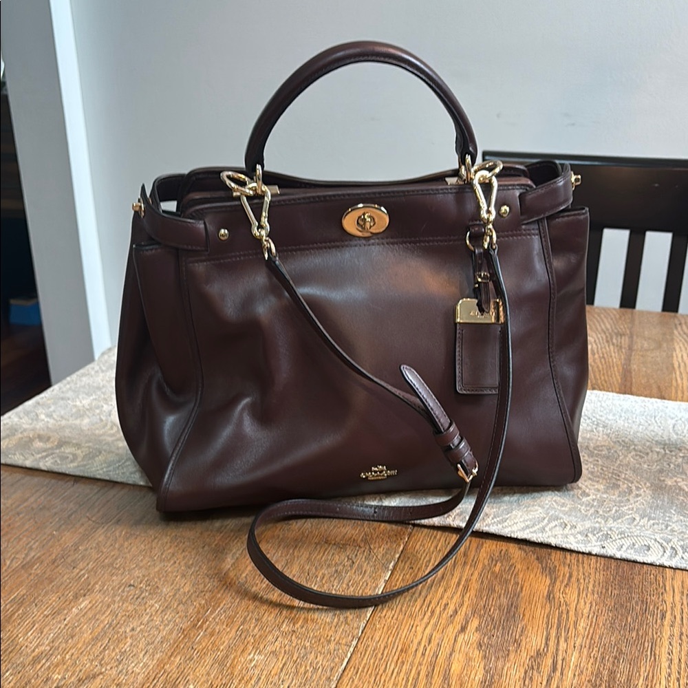 New Coach Brown Leather Satchel with Gold Hardware